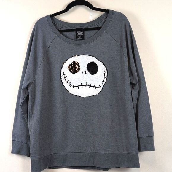 Disney's The Nightmare Before Christmas Gray Jack Skellington Sequined Shirt - Picture 1 of 9